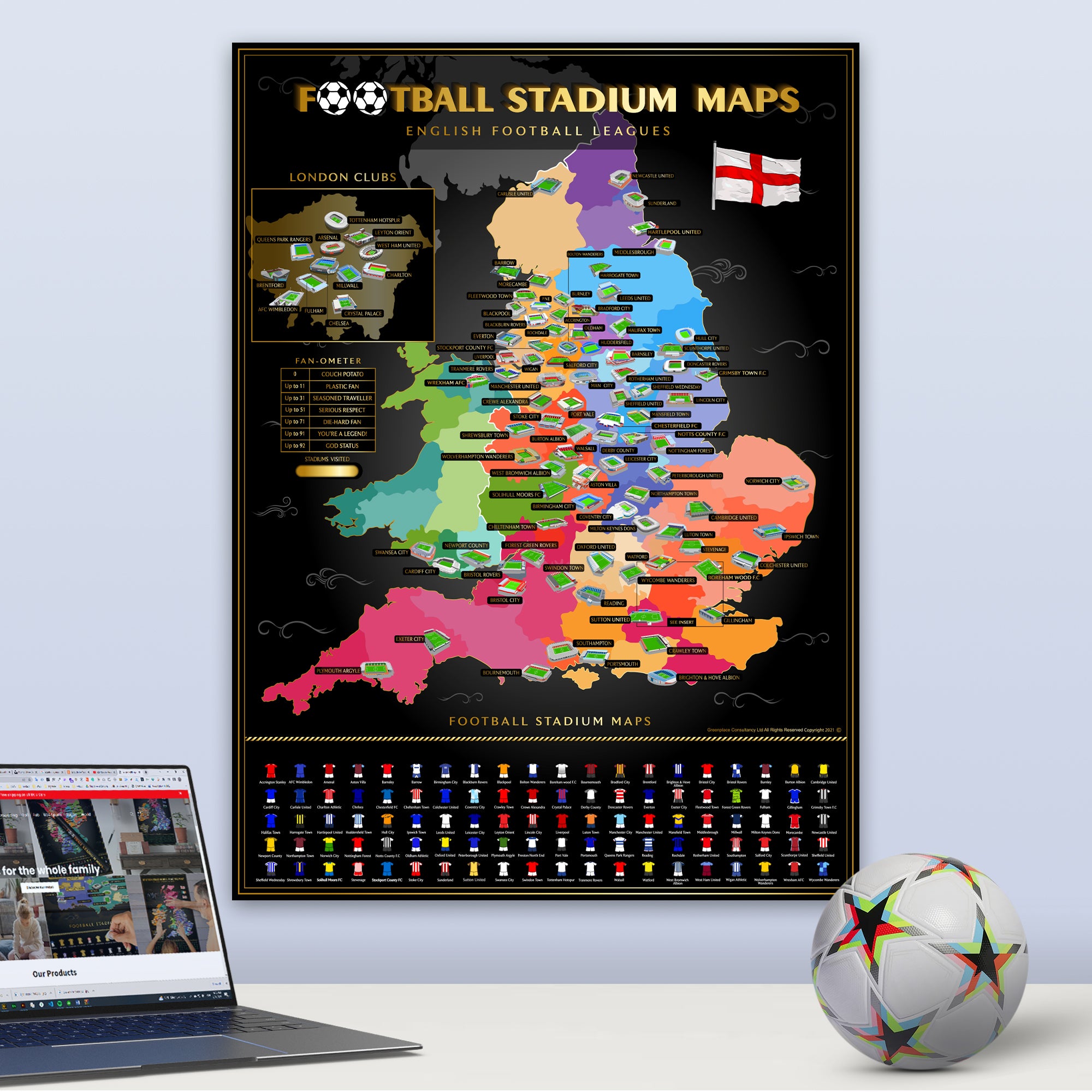  GEOJANGO Football Stadium Map Poster (24Wx18H inches)