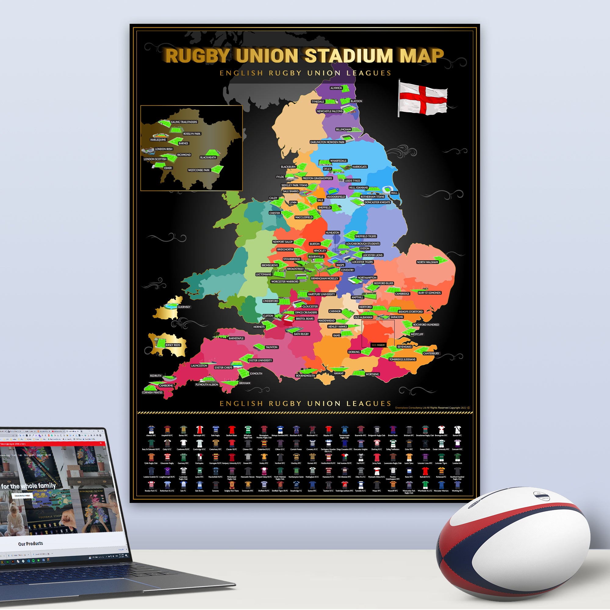 English Rugby Union Map – Football Stadium Maps